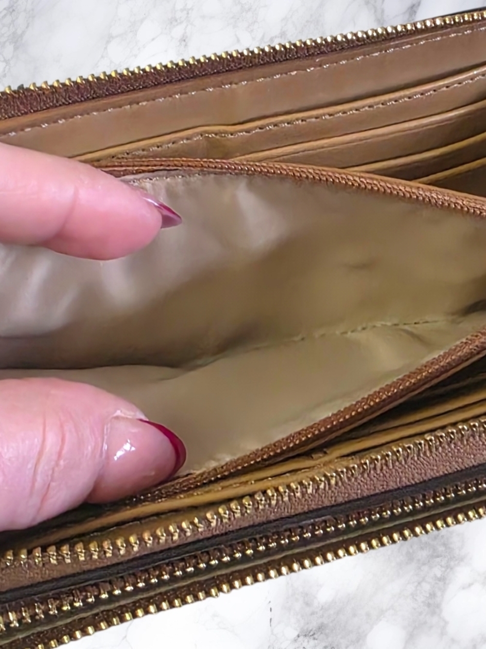 Coach Cognac Leather Double Zip Wallet Wristlet Large Organizer Clutch - Picture 12 of 15